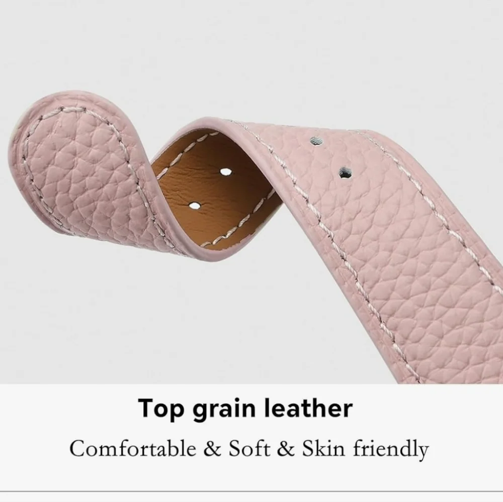 Pink Lychee Grain Leather Apple Watch Band With Magnetic H Buckle